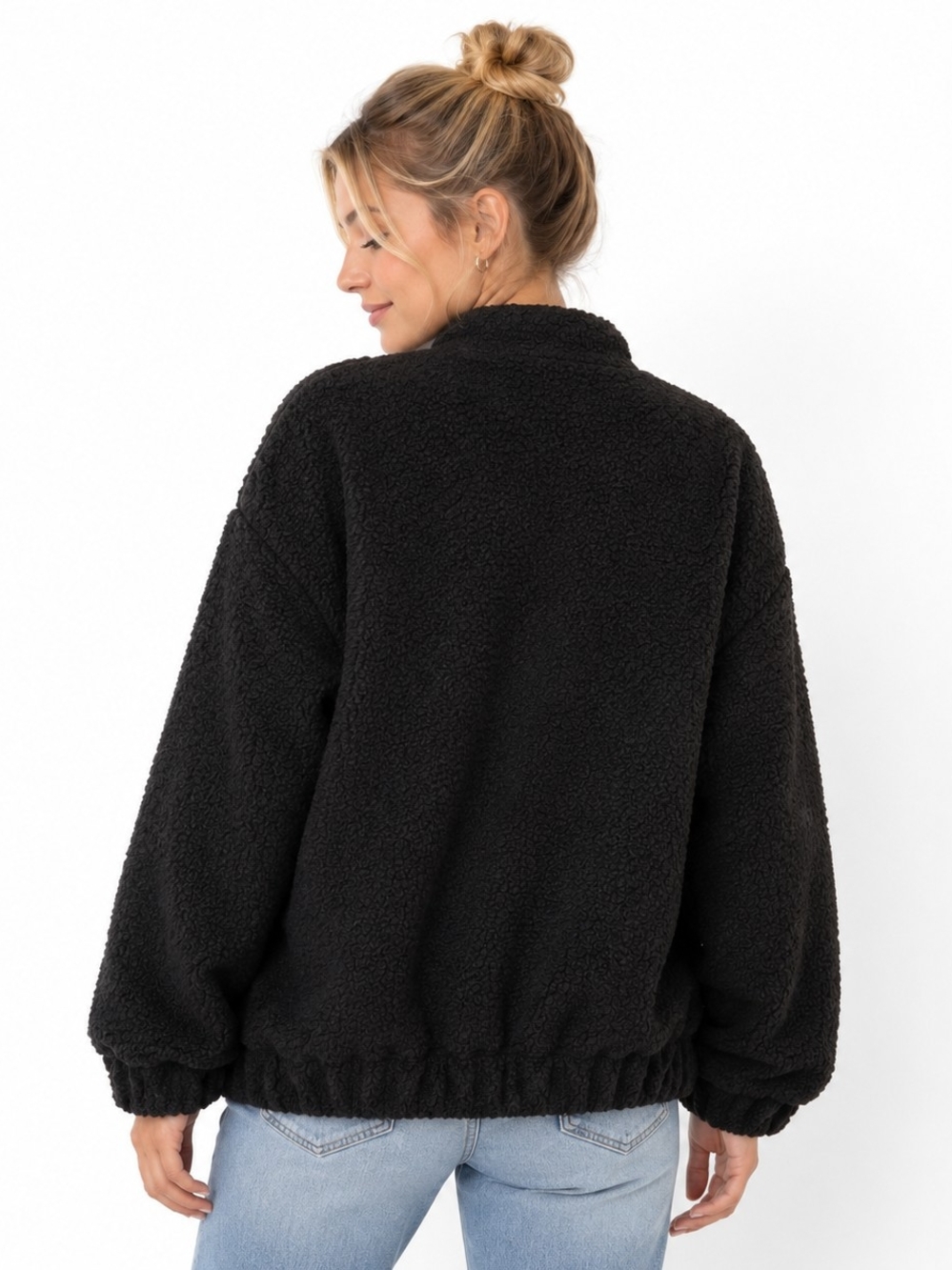 Zara Black Teddy Sherpa Zip-Up Jacket Size M - Picture 2 of 6